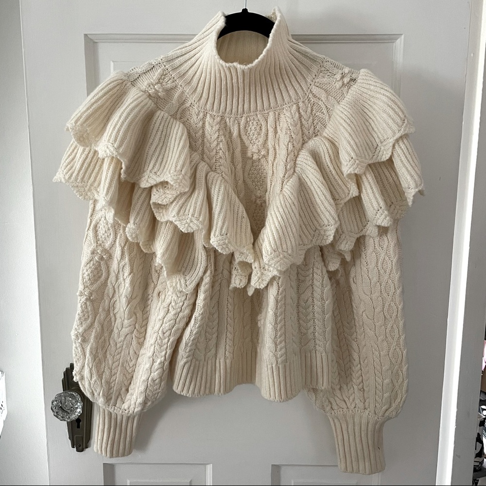 Zara Ruffled Cable Knit Sweater